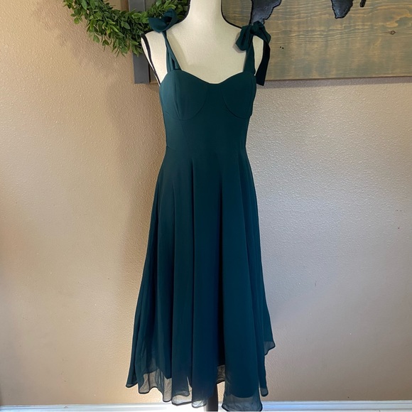 NWOT Lulus Sophisticated Charisma Dark Teal Tie-Strap A-Line Midi Dress - Picture 3 of 13